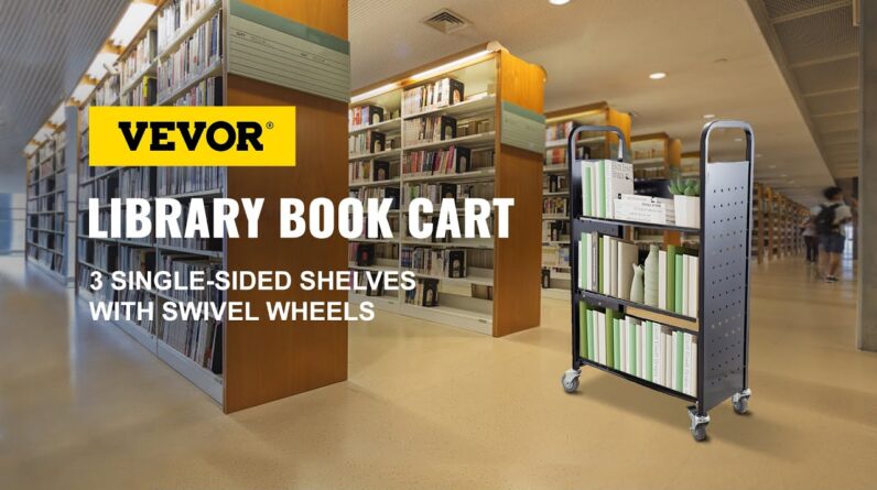 VEVOR Book Cart Library Cart 200lb Capacity with L-Shaped Shelves in White